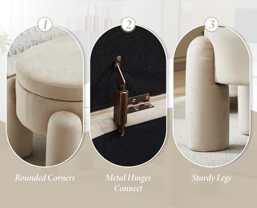 Luxury Khaki Velvet Storage Ottoman Bench with Spacious Seat & Soft Cushion