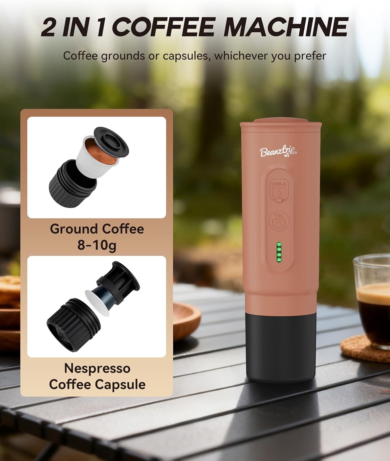 20-Bar Portable Espresso Maker | Travel Mini Coffee Machine | Capsule & Ground