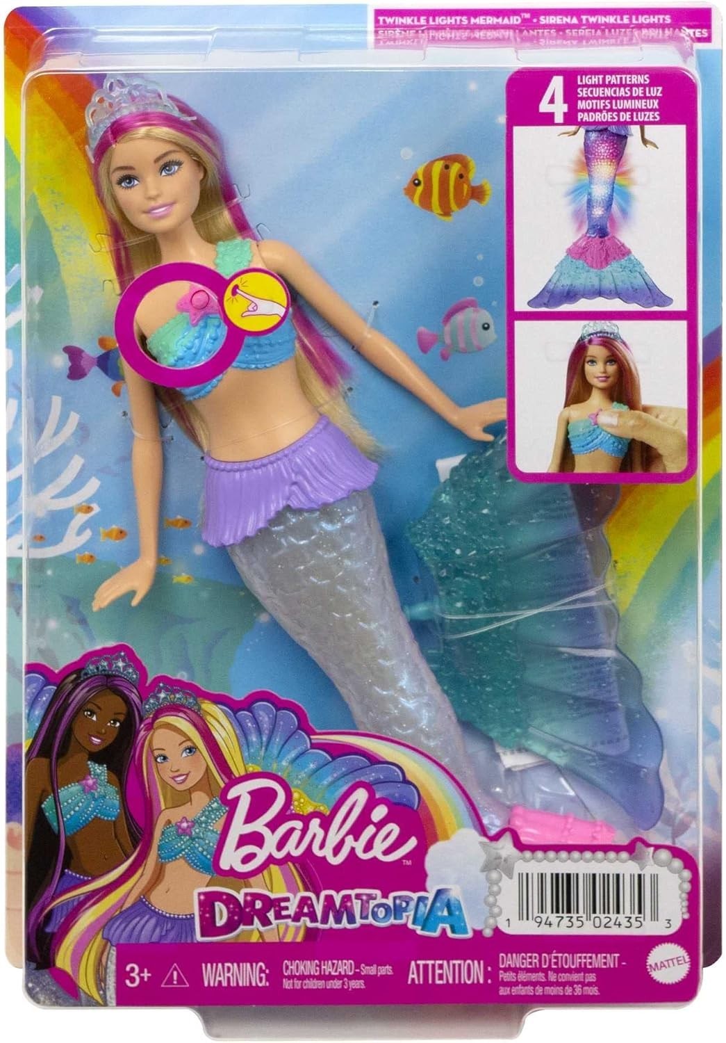 Mermaid Doll Light-Up Tail Water Activated Pink Hair Bath Toy