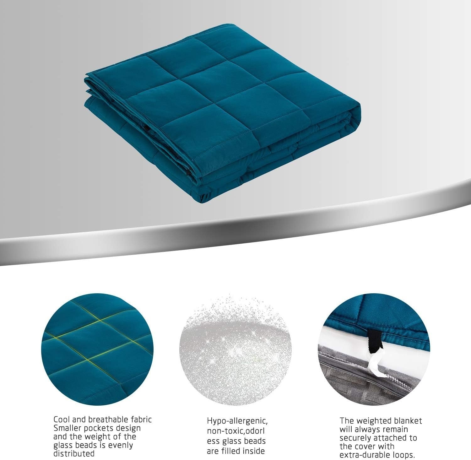 Teal Blue Gravity Weighted Blanket 150x200cm 6.8kg with Removable Cover