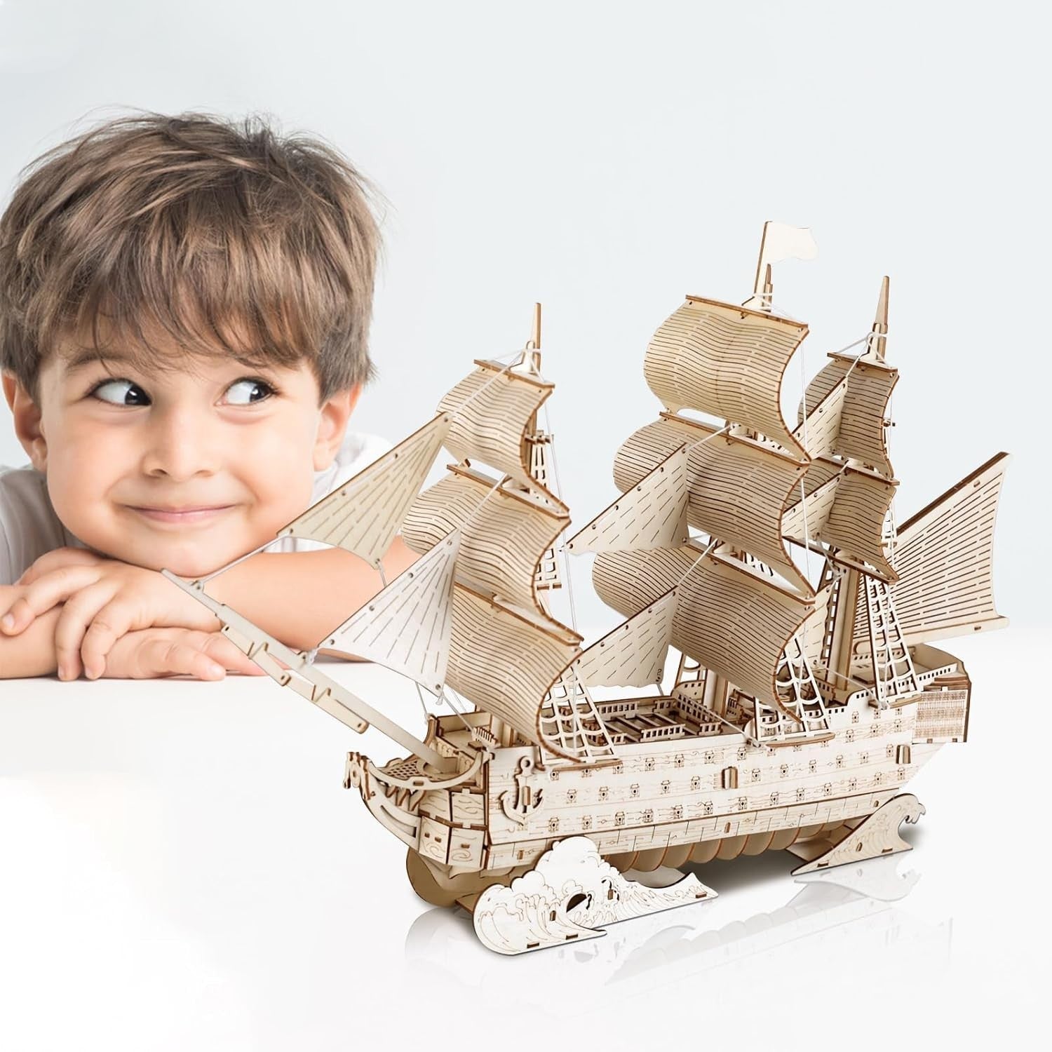 3D Wooden Sailing Ship Puzzle Model Kit for Adults – DIY Craft Decor