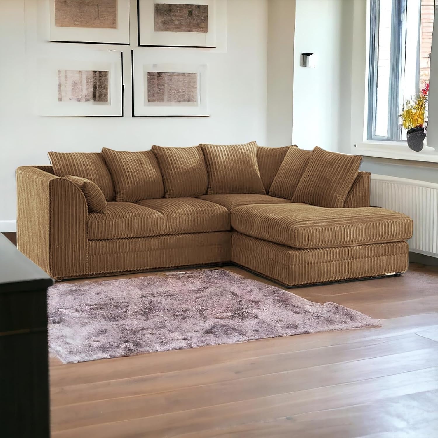 Beige Jumbo Cord 4-Seater Right Hand Corner Sofa | Stylish & Comfy L-Shape