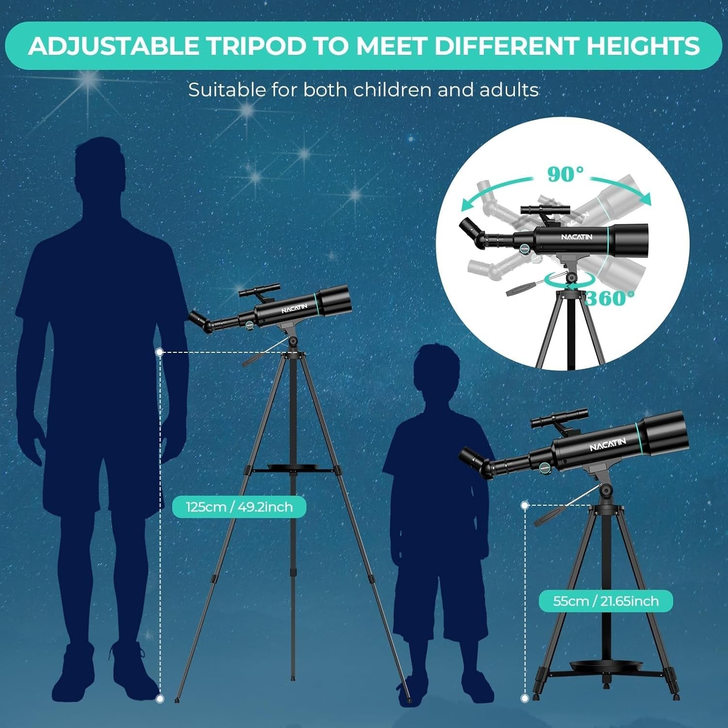 70mm Kids Telescope Refractor with Tripod & Phone Adapter Beginner Astronomy