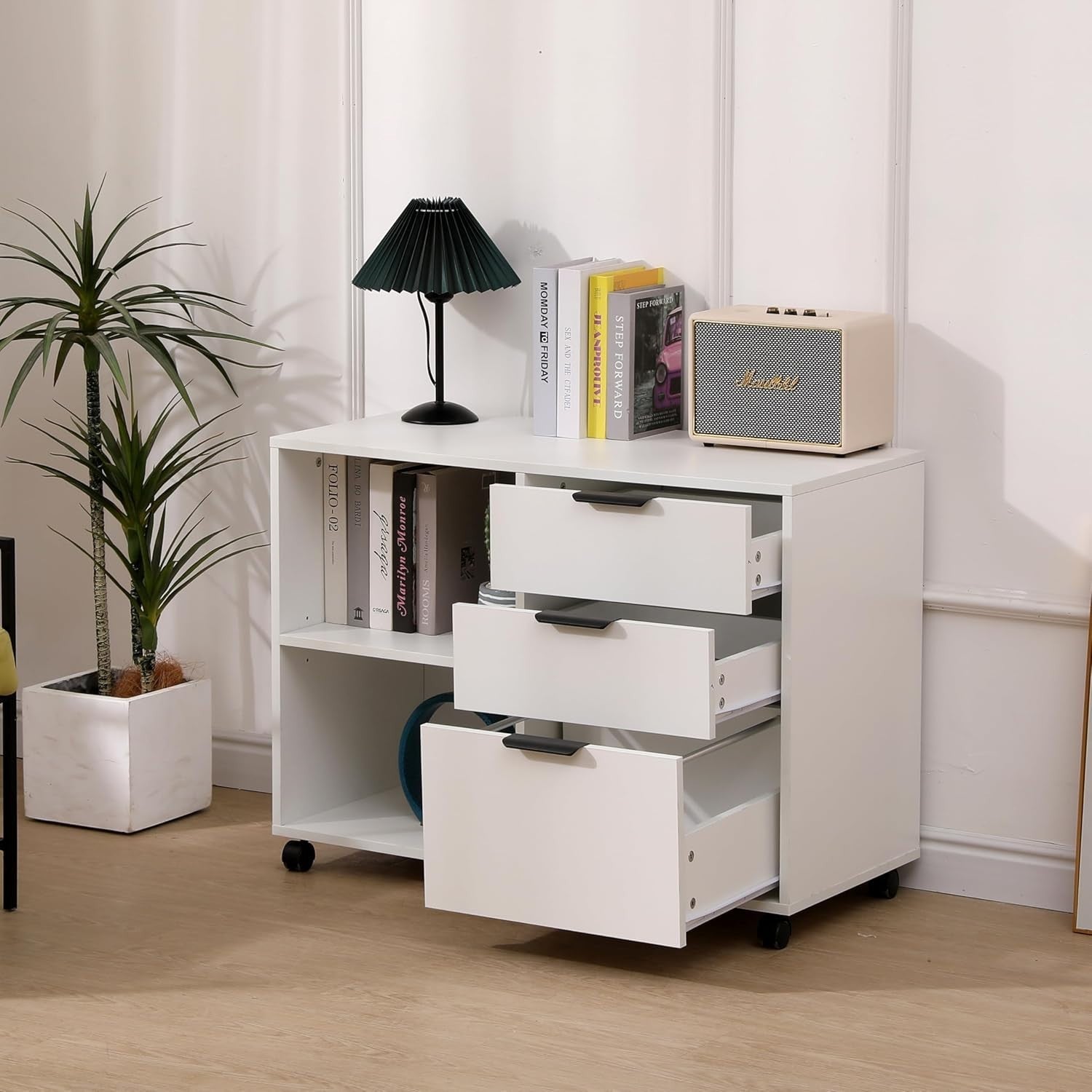 Right Hand Under Desk Caddy 3 Drawer Rolling Office Storage Printer Stand