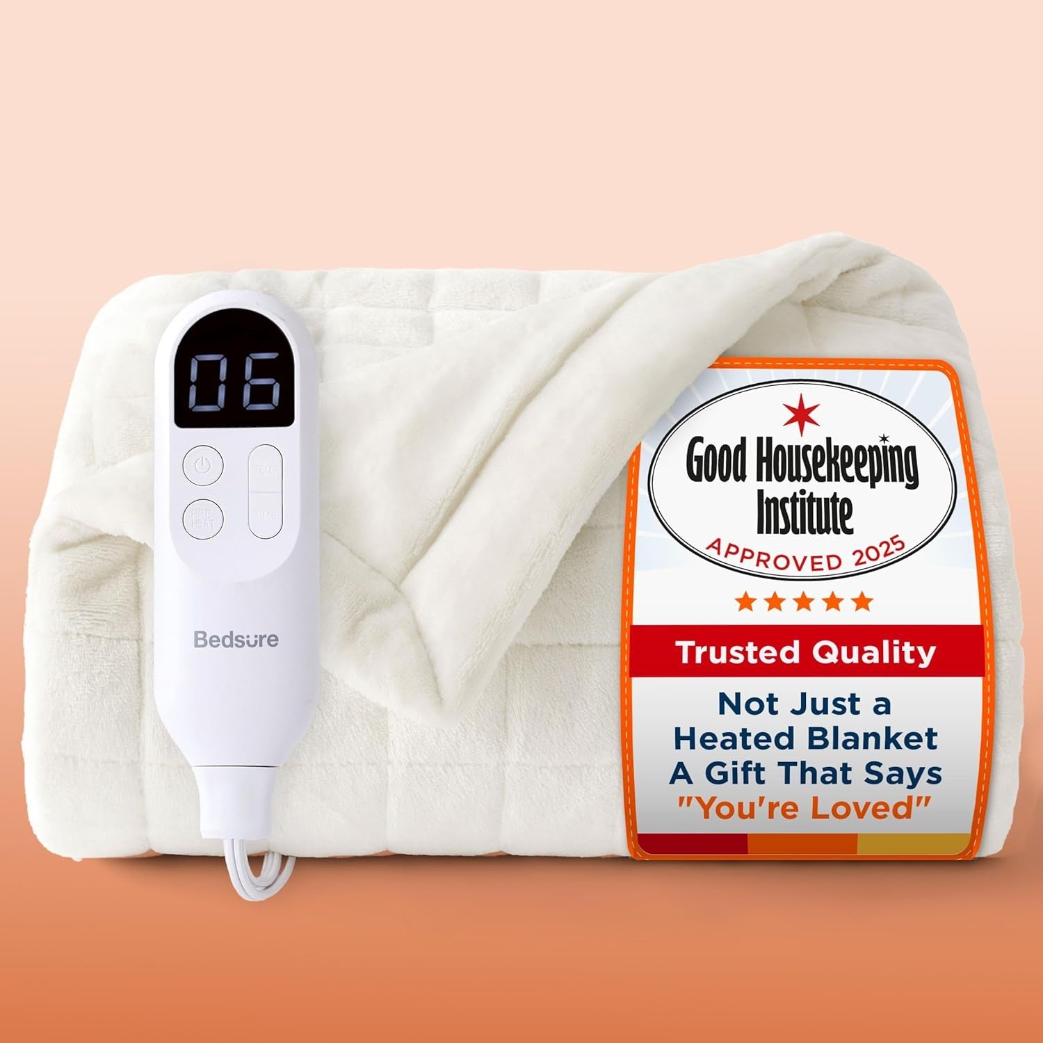 White Quilted Electric Heated Throw Blanket 6 Heat Timer Fast Warm 160x130cm