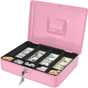 Pink Cash Box with Lock 9 Compartment Money Tray Portable Storage