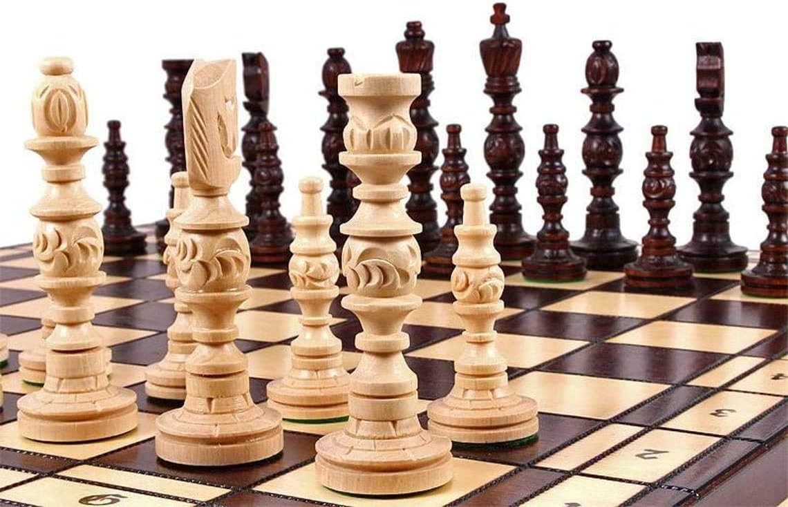 Large 23" Wooden Chess Set Handmade Foldable Board with Carved Pieces