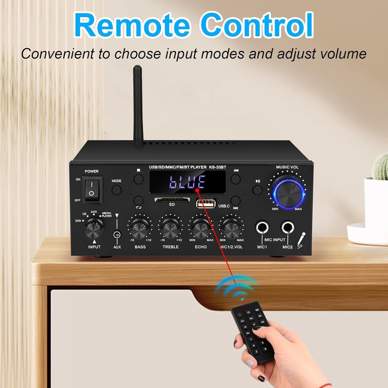 500W Bluetooth 5.0 Stereo Amplifier 2 Channel HiFi FM USB