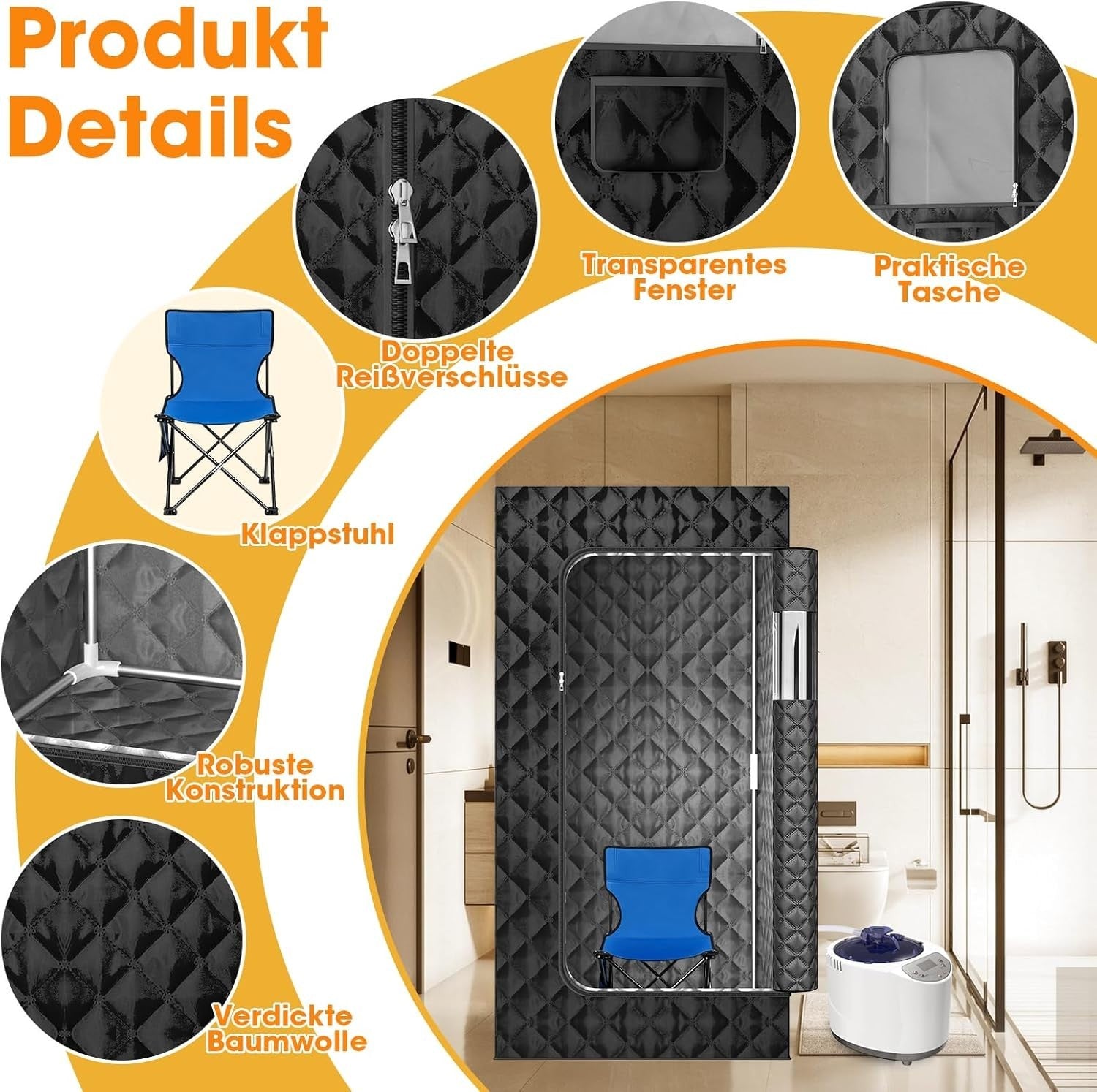 Portable Steam Sauna Tent – 3L 1200W Home Spa w/ Remote & Chair, Full Body