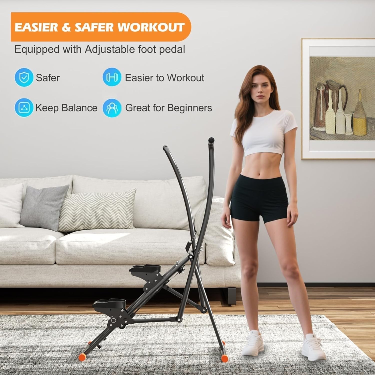 Vertical Climber Machine, Compact Foldable Stepper with LCD & Adjustable Pedals