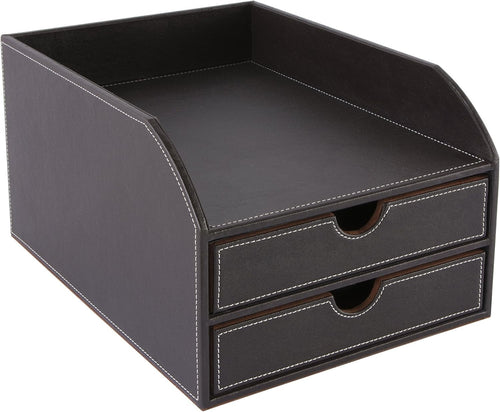 Faux Leather 2-Tier Desk Paper Sorter A4 Document File Organiser