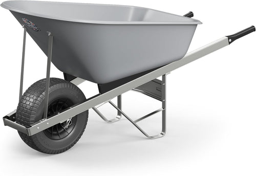 120L 1-Wheel Garden Wheelbarrow Grey – Puncture Proof Fat Tyre Heavy Duty Frame