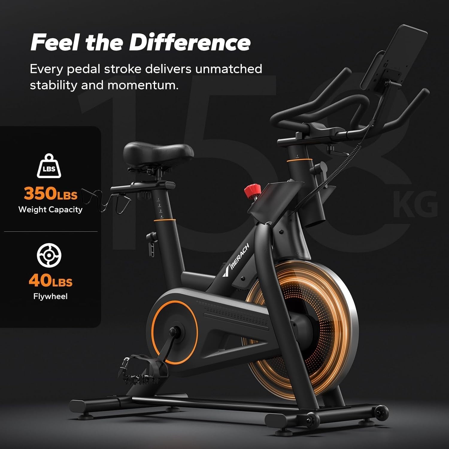 Heavy-Duty Magnetic Spin Bike w/ 40lb Flywheel, App Sync & 350lb Capacity