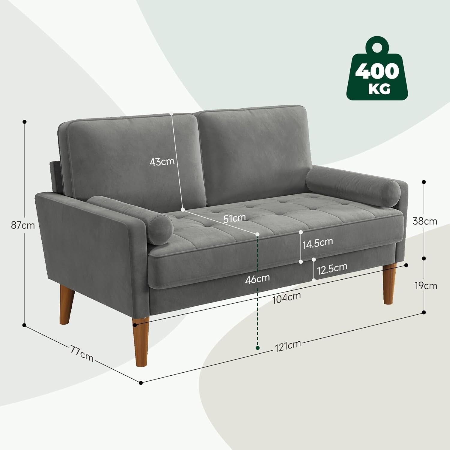 Modern Grey 2 Seater Velvet Sofa Small Couch for Lounge Bedroom Office