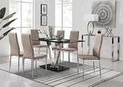 Modern Black Glass Dining Table Set with 6 Cappuccino Grey Chairs 140x80x75cm