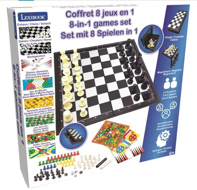 8-in-1 Board Game Set | Chess Backgammon Ludo Snakes & Ladders | Portable Family