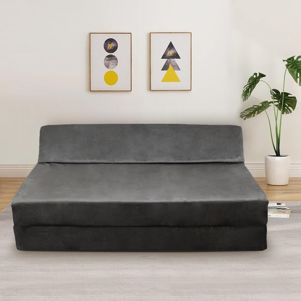 Double Fold Out Sofa Bed Velvet Futon | Soft Foam Mattress | Living Room