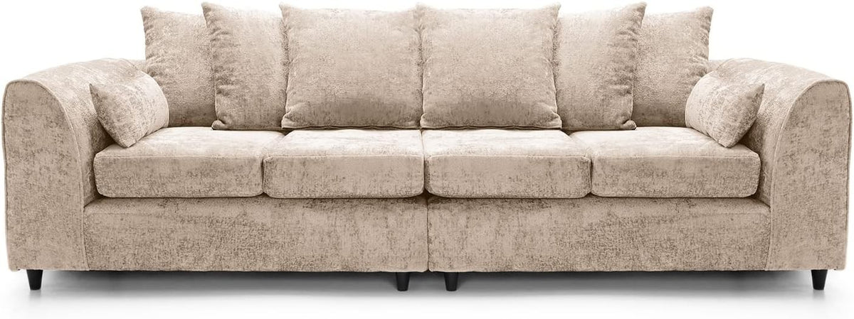 4 Seater Sofa Cream Chenille Crushed Fabric Couch Modern for Living Room