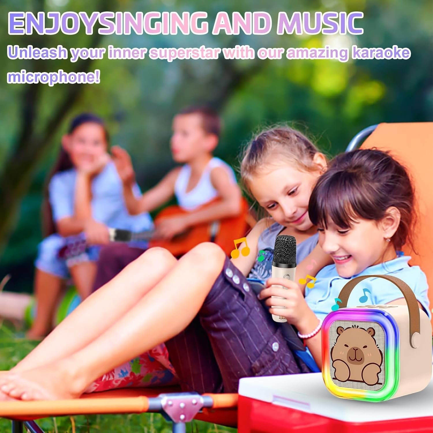 Kids Karaoke Machine 2 Wireless Mics Bluetooth LED Speaker