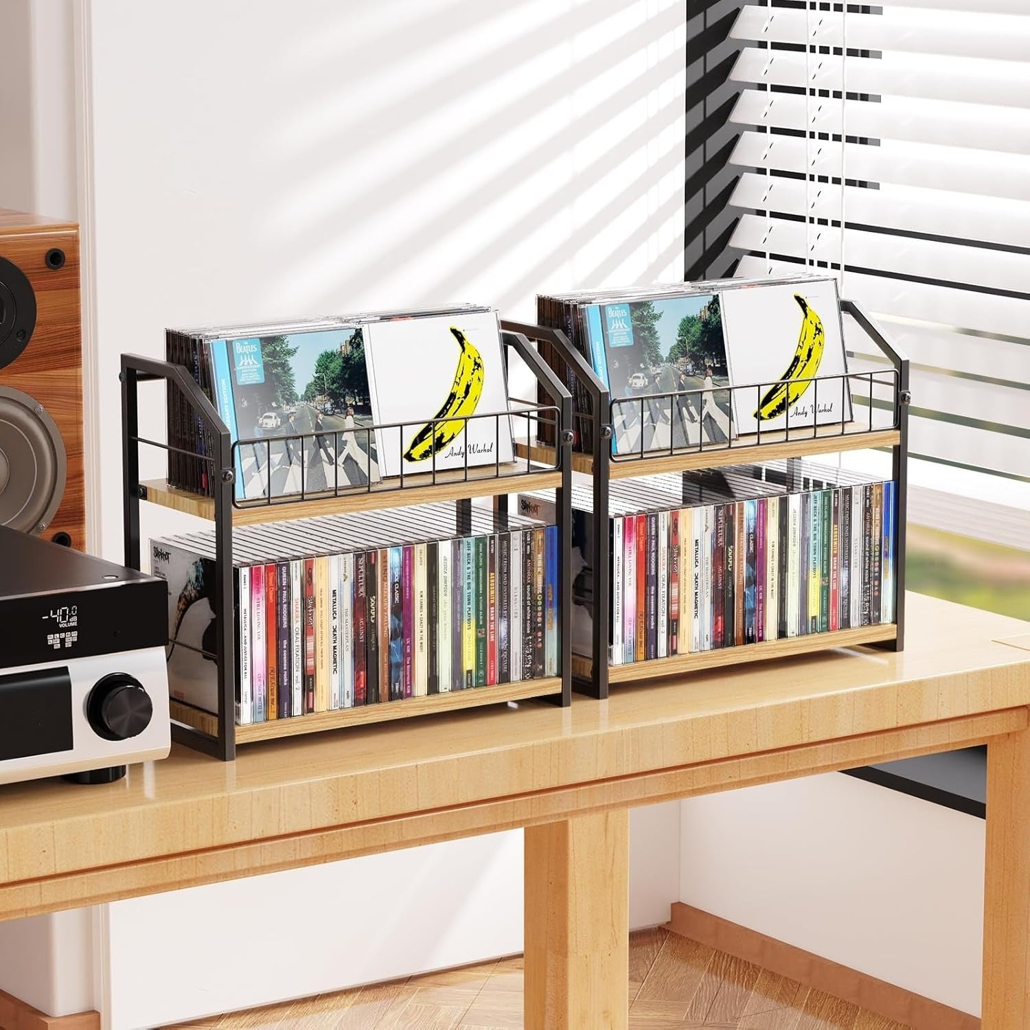 56 CD Vinyl Record Storage Rack 2 Tier Desktop Display Organizer Shelf