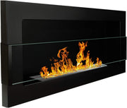 Wall-Mount Bio Ethanol Fireplace Modern Black Glass with Flame Effect