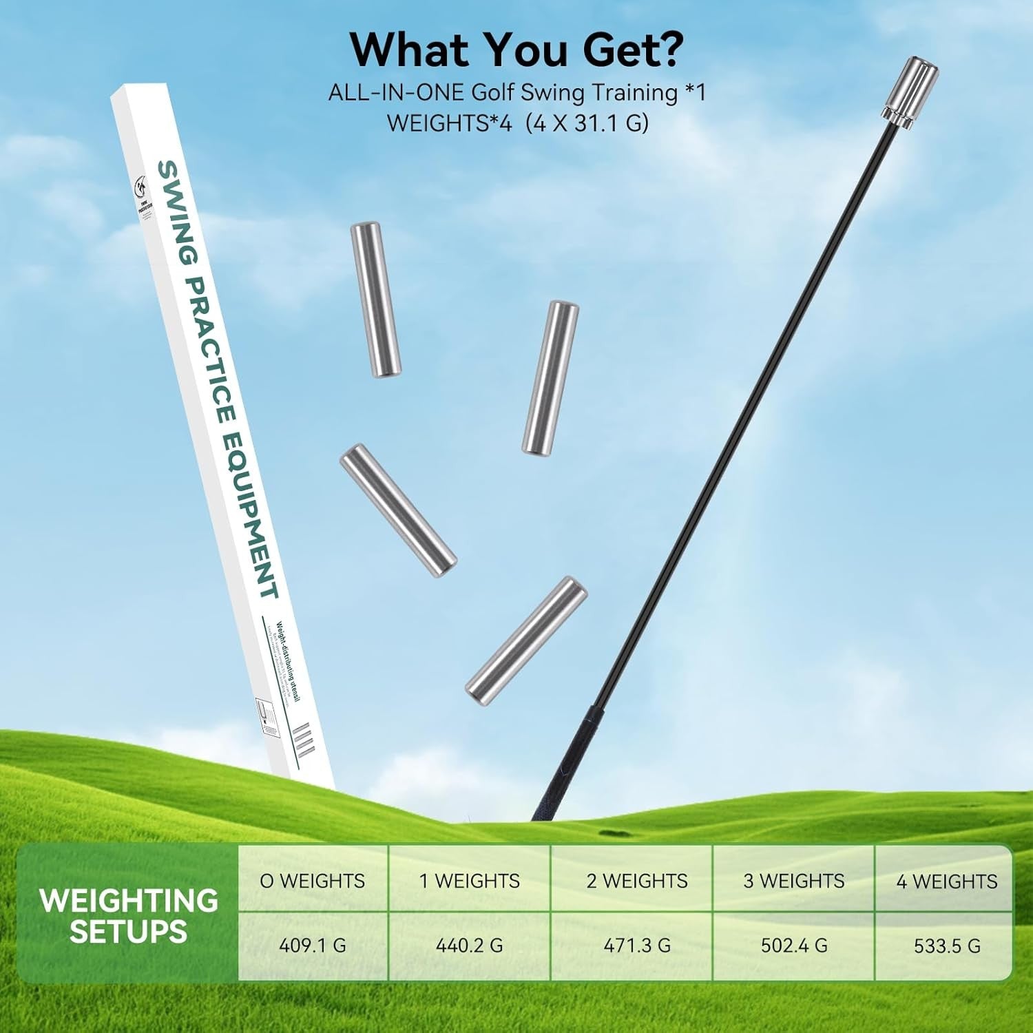 Weighted Golf Swing Trainer Stick Adjustable Speed Warm Up Aid