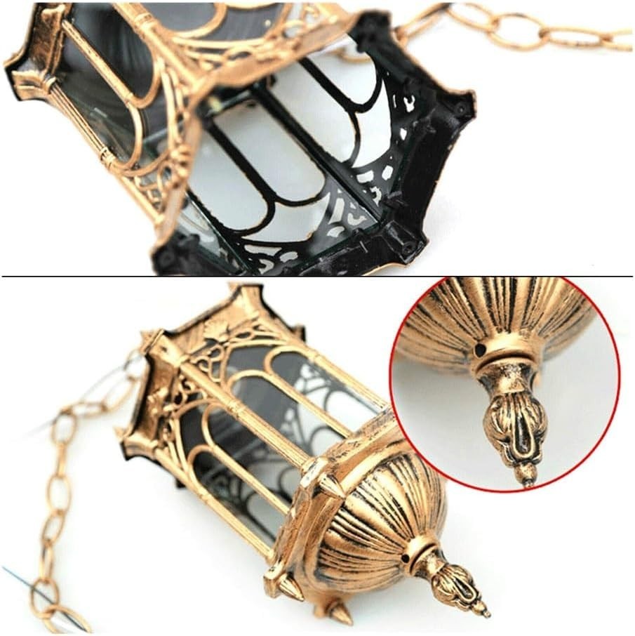 Vintage Outdoor Hanging Lantern, Antique Gold Waterproof Porch Light
