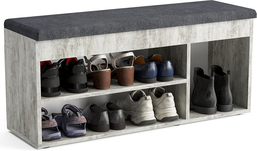 Concrete Shoe Storage Bench with Cushion Hidden Compartment Entryway Seat