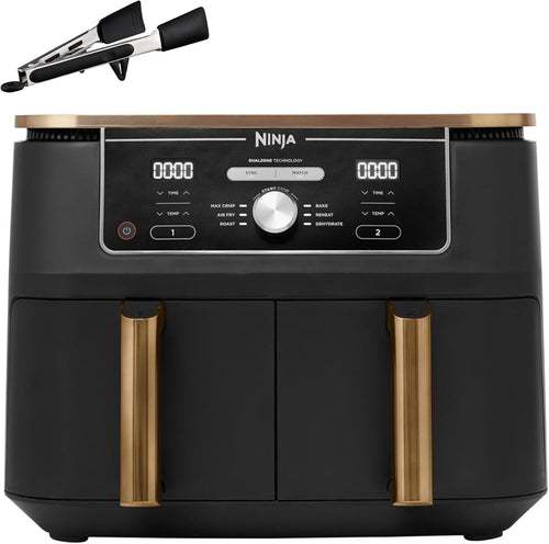 Dual Zone Air Fryer 9.5L 2 Drawer No Oil Max Crisp Roast Bake