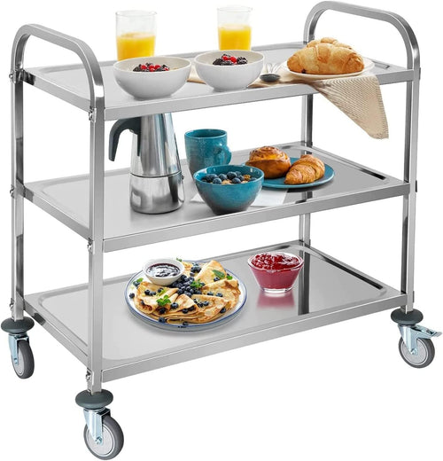 Stainless Steel Catering Trolley 3 Tier Utility Cart with Locking Wheels