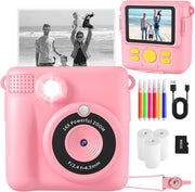 Kids Instant Print Camera Pink 1080P HD Toy Camera Gift for Girls 3–10 Years