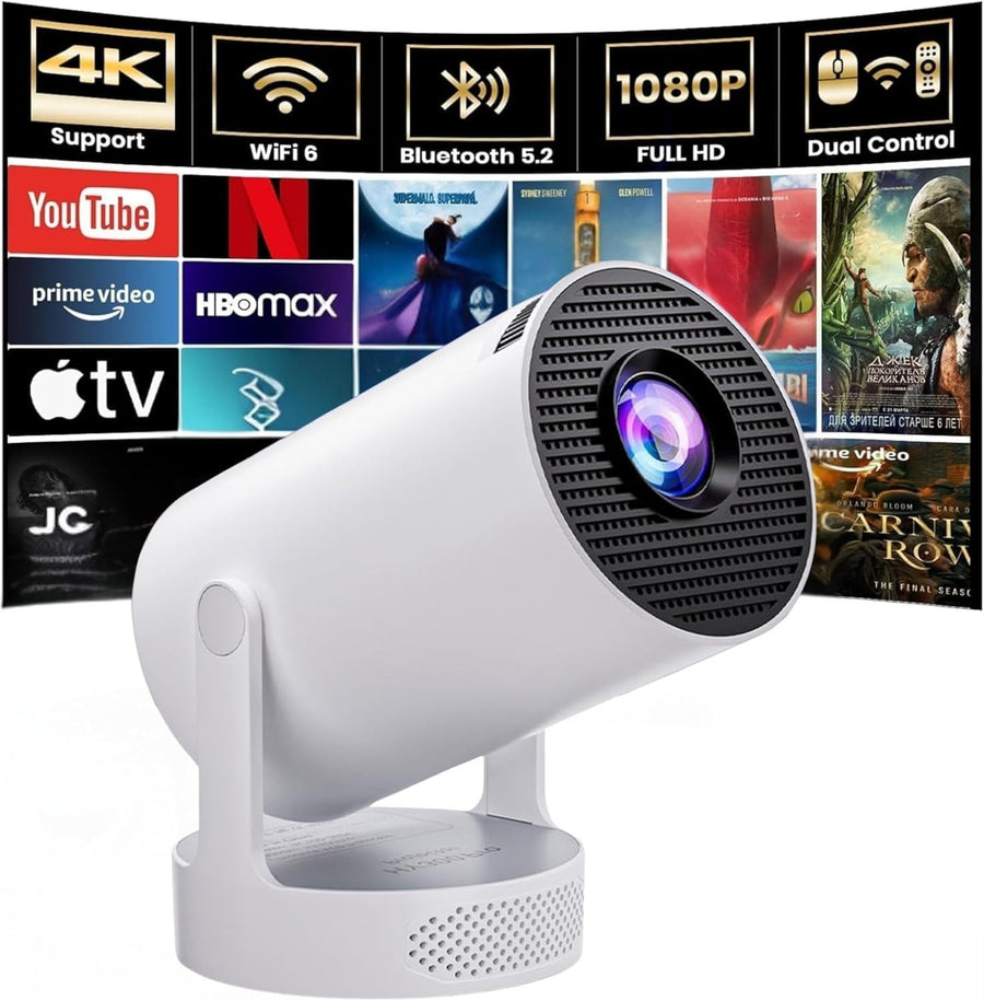 WiFi 6 Mini Projector 1080P 4K Support Bluetooth 180° Portable
