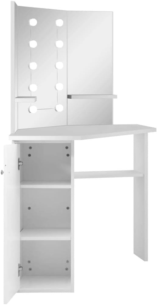 Modern White Dressing Table Desk Vanity Mirror LED Lights Lockable