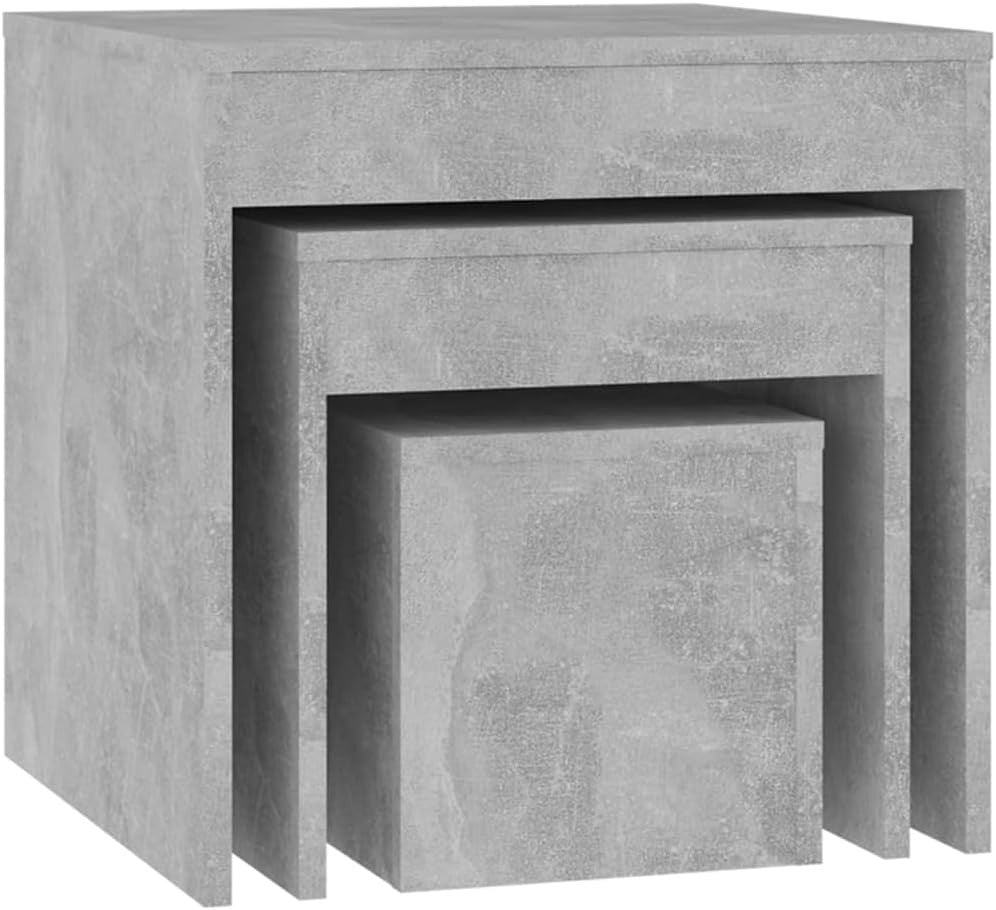 3pc Nesting Tables Set Concrete Grey Industrial End Side Coffee Nightstand