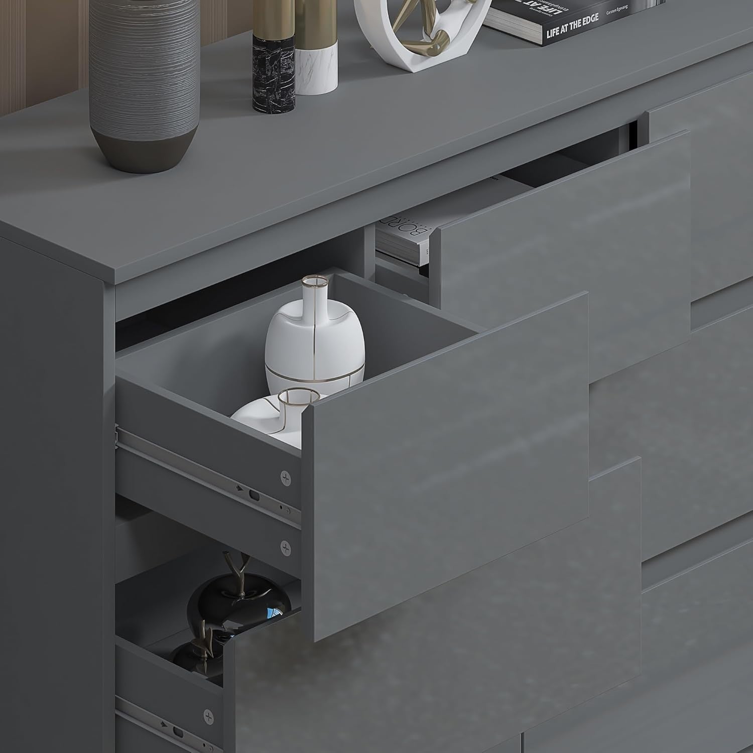 Modern 7 Drawer Chest Grey Gloss Storage Cabinet Bedroom Office Unit