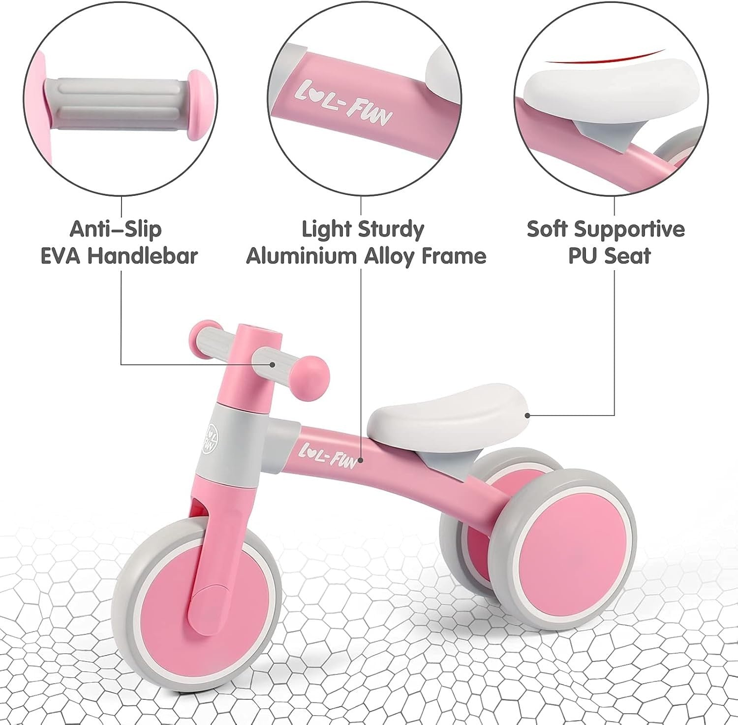 Baby Balance Bike Pink Toddler Ride On Toy 12-24 Months No Pedal Trike