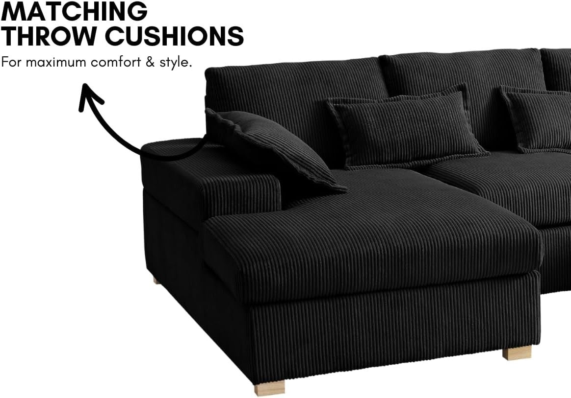 U-Shape Fabric Sofa Jumbo Cord 4-Seater Small or Large + Optional Footstool