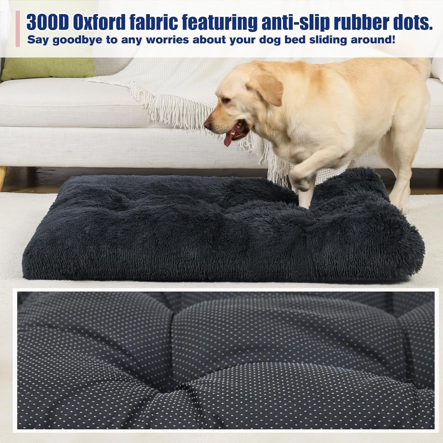 XL Fluffy Calming Dog Bed Washable Crate Mattress 105x70cm