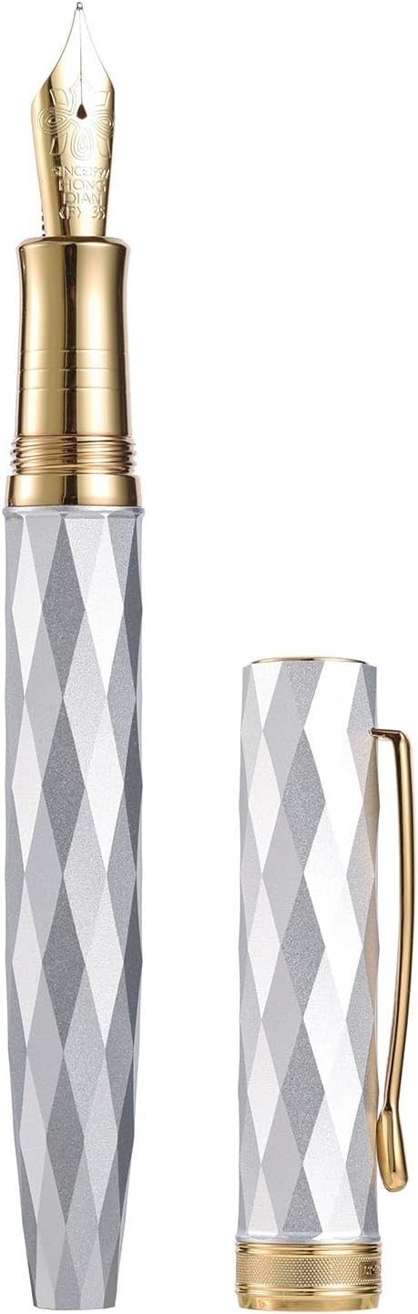 Luxury Metal Fountain Pen Fine Soft Nib Silver Diamond Gift Case Set