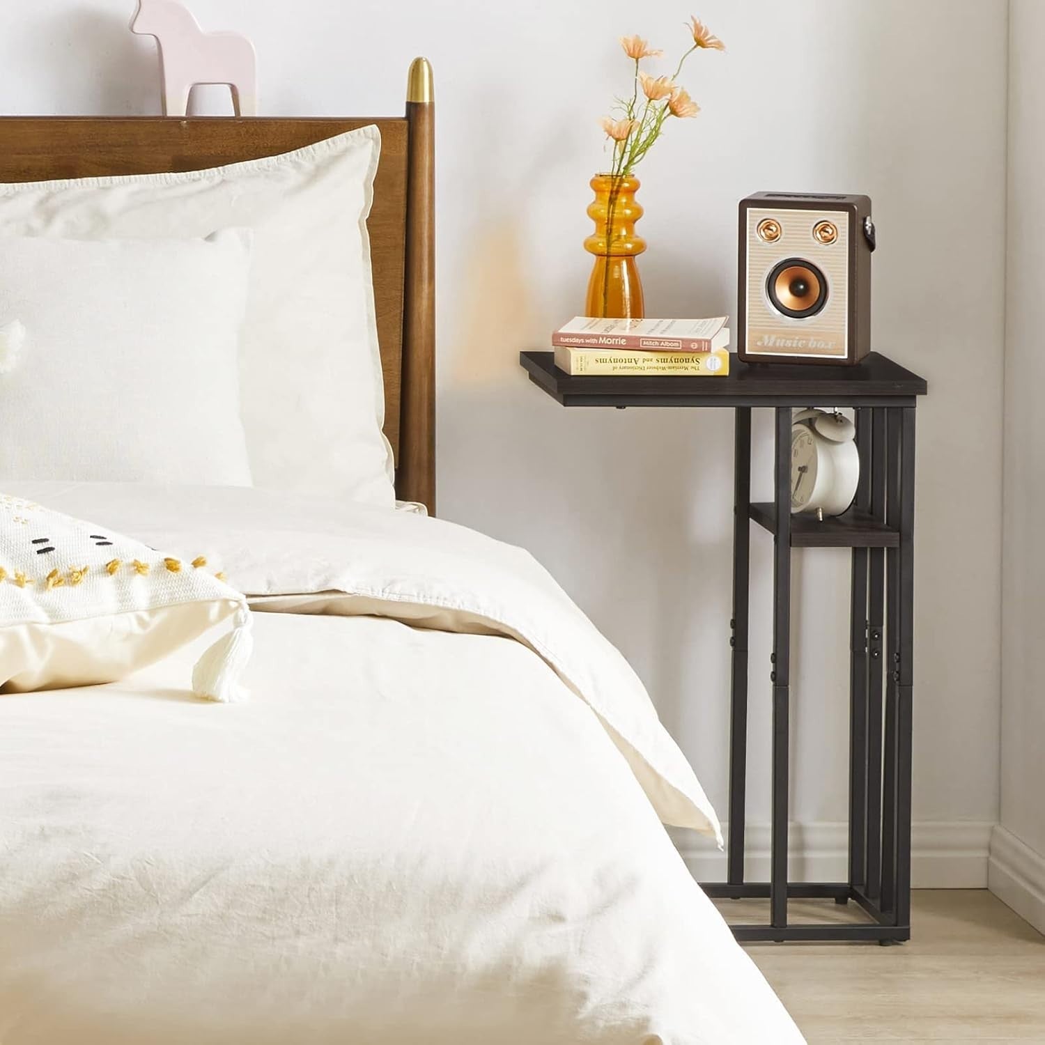 Black C-Shaped Side Table 40x26x61 cm | Small End Table for Sofa & Bed
