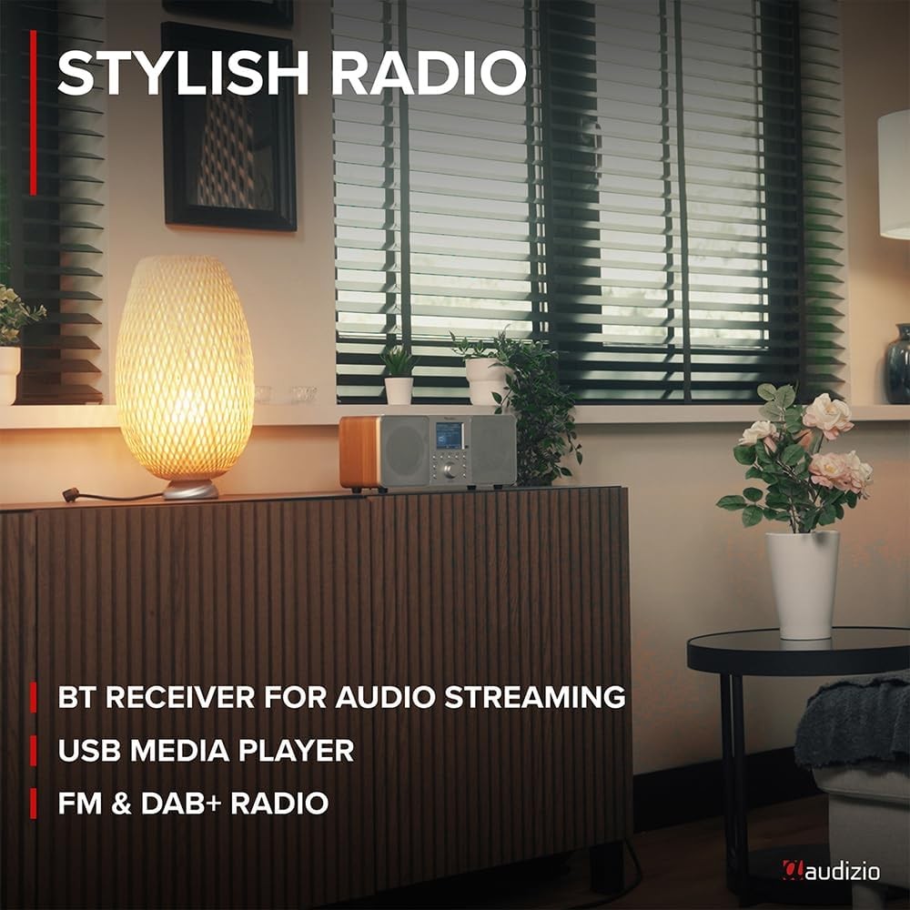 DAB+ Digital Radio Bluetooth Stereo 50W Dual Alarm Colour Display Silver