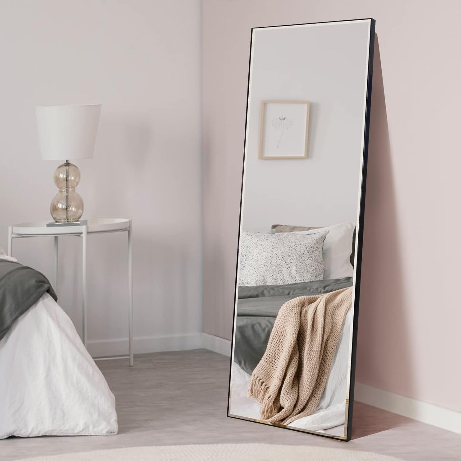 Full Length Mirror 165x51cm Wall & Floor Standing Black Frame Modern