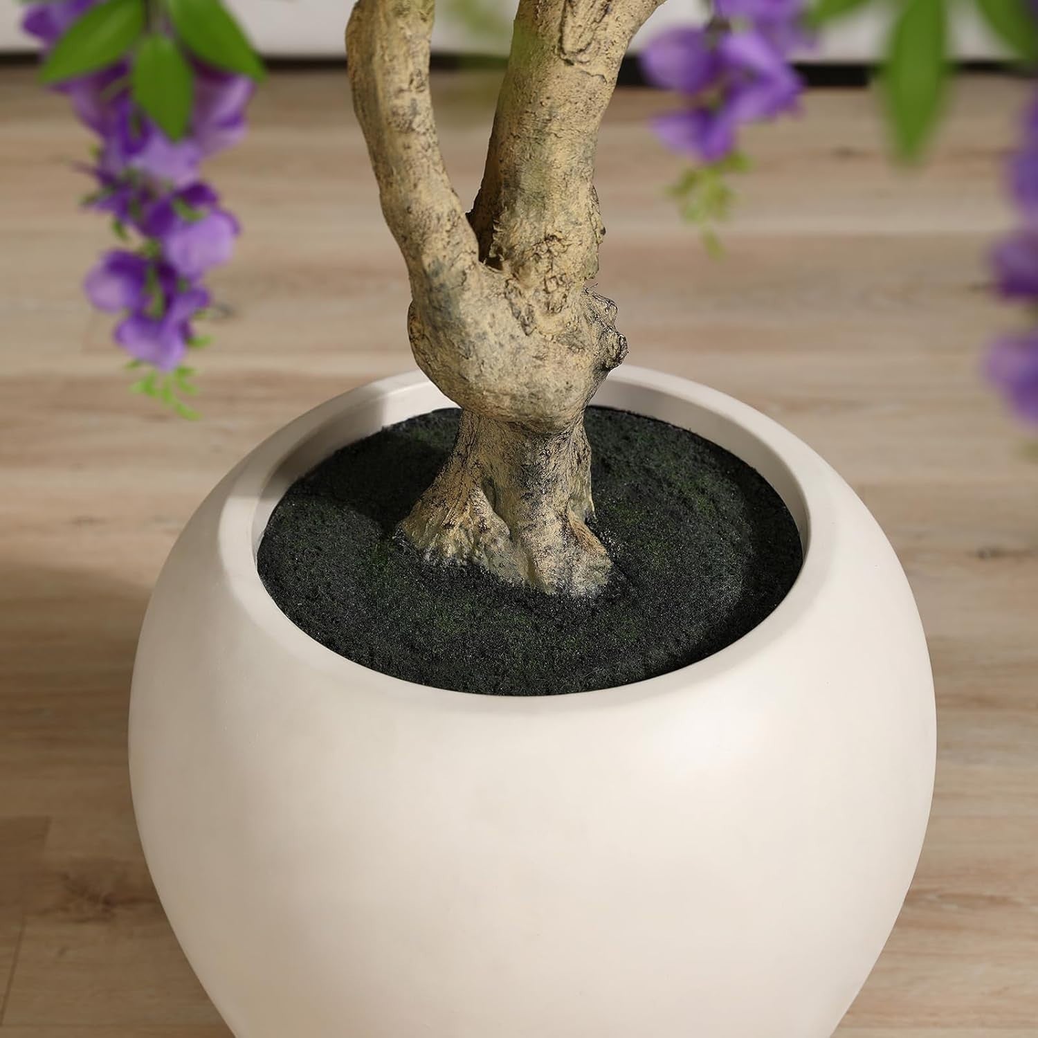 8ft Artificial Wisteria Tree in White Planter Faux Blooming Purple Indoor Decor