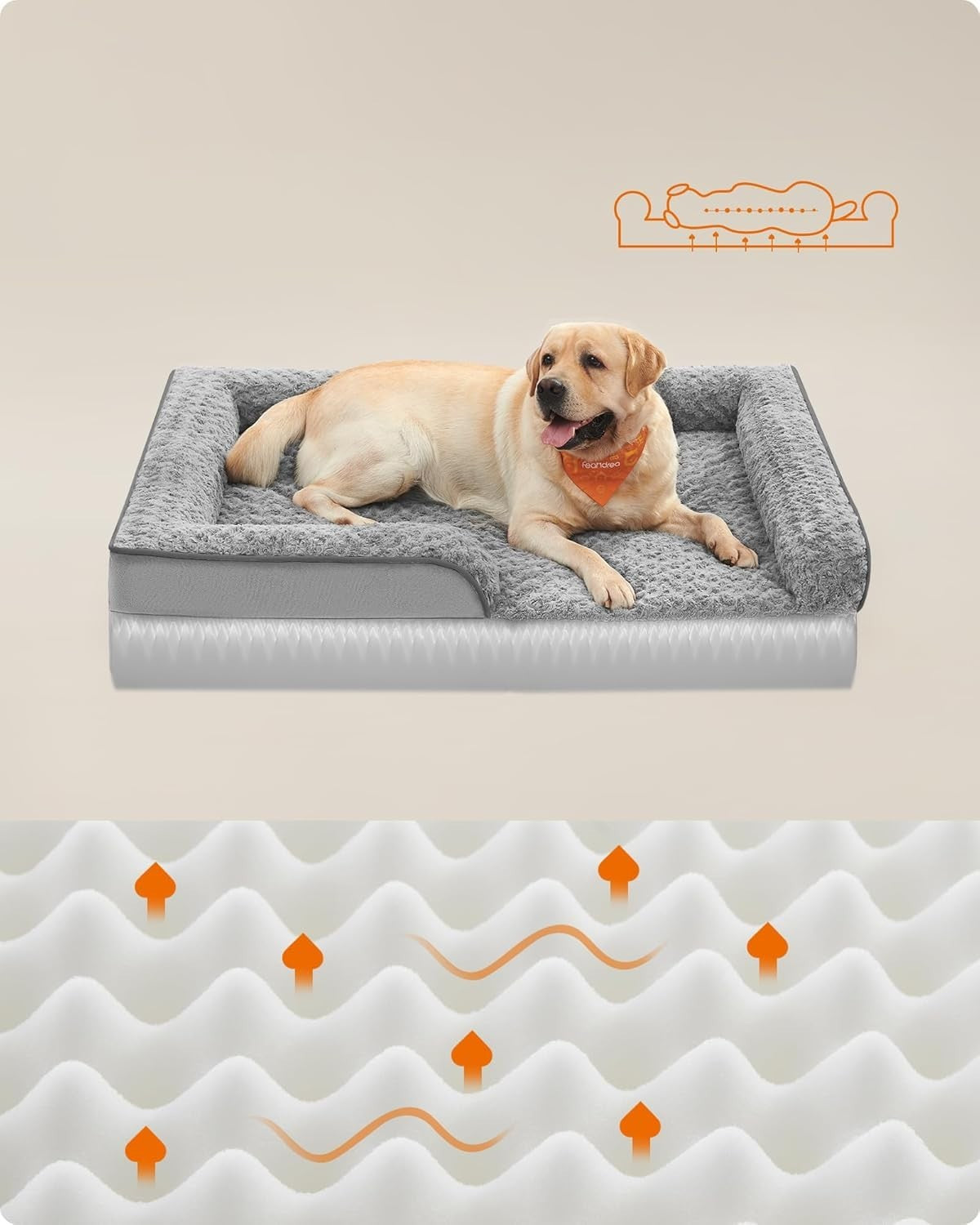 XXL Orthopedic Dog Sofa Bed 122x89cm Memory Foam Grey