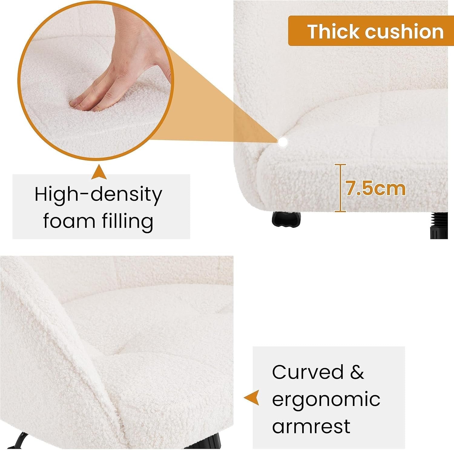 Boucle Office Desk Chair Adjustable Height Swivel Armchair Ivory Home Office Fur