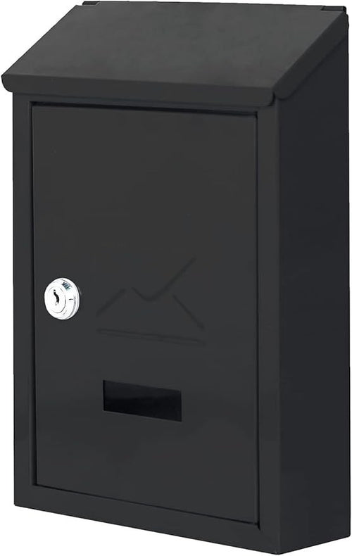 Lockable Wall Mounted Post Box Cast Iron Weatherproof Mailbox Black Secure