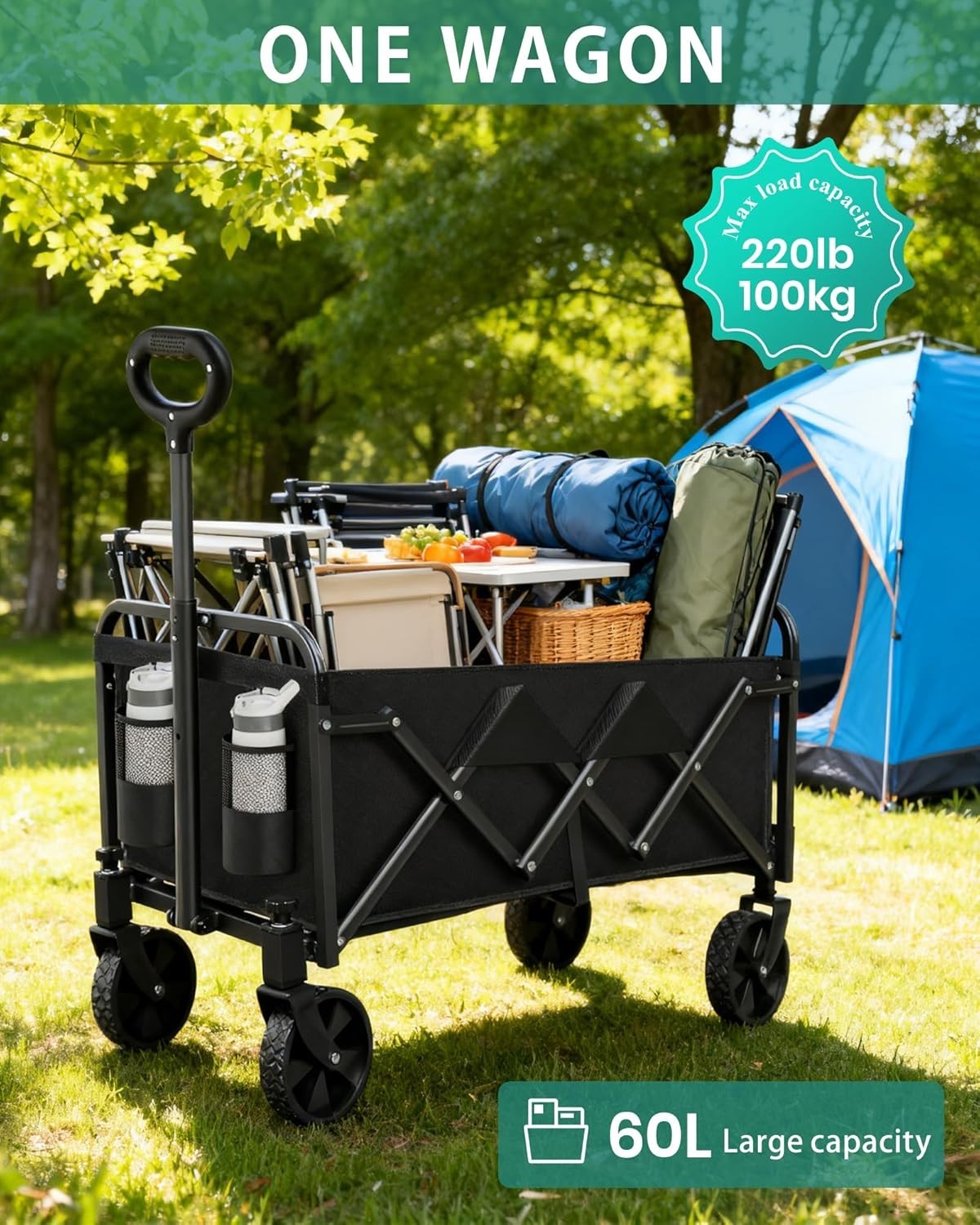Lightweight Folding Camping Wagon 100kg Compact Festival Garden Trolley Black