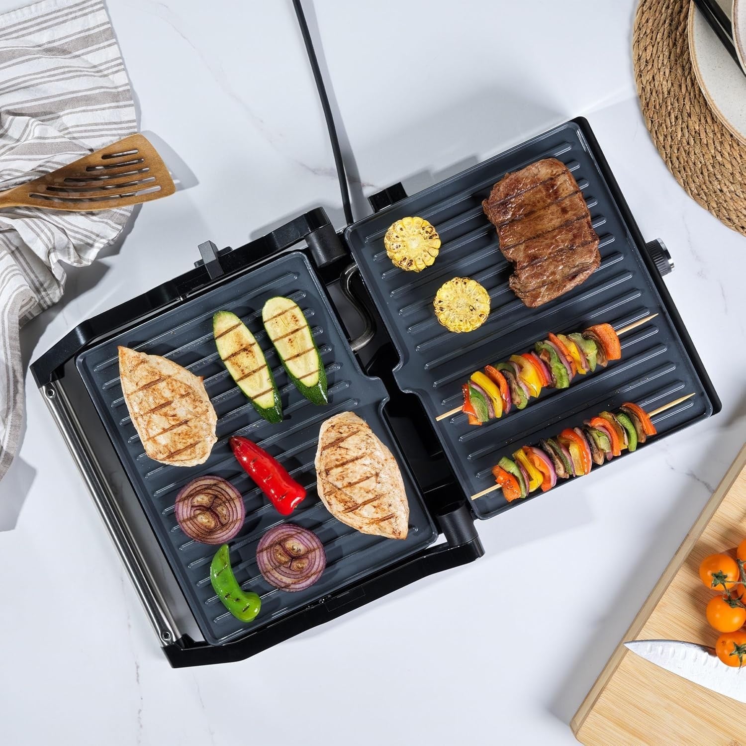 Large Ceramic Health Grill Panini Maker 2000W Non-Stick Plates