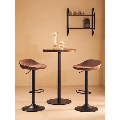 Set of 2 Mocha Bar Stools Faux Leather Swivel Kitchen Chairs with Footrest