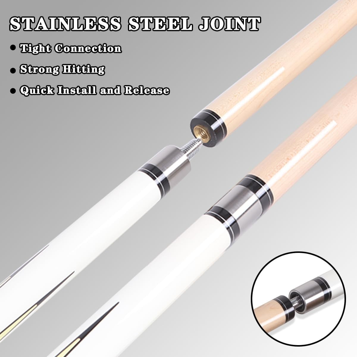 58in Low Deflection Pool Cue 2pc Canadian Maple 10mm–13mm Tips